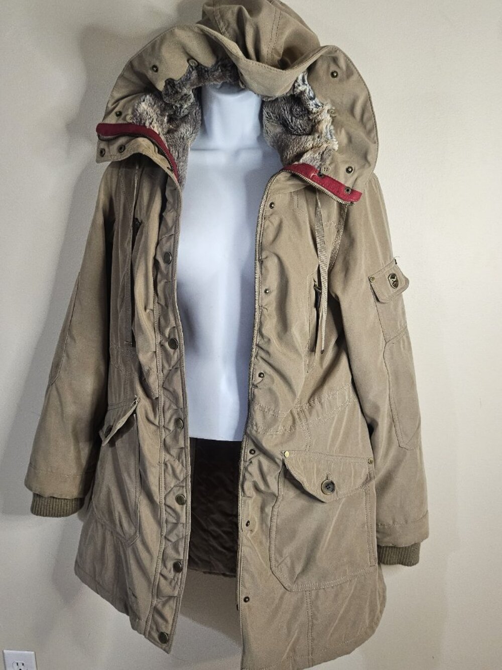 1 Madison Expedition Beige Hooded Parka Coat - Size S